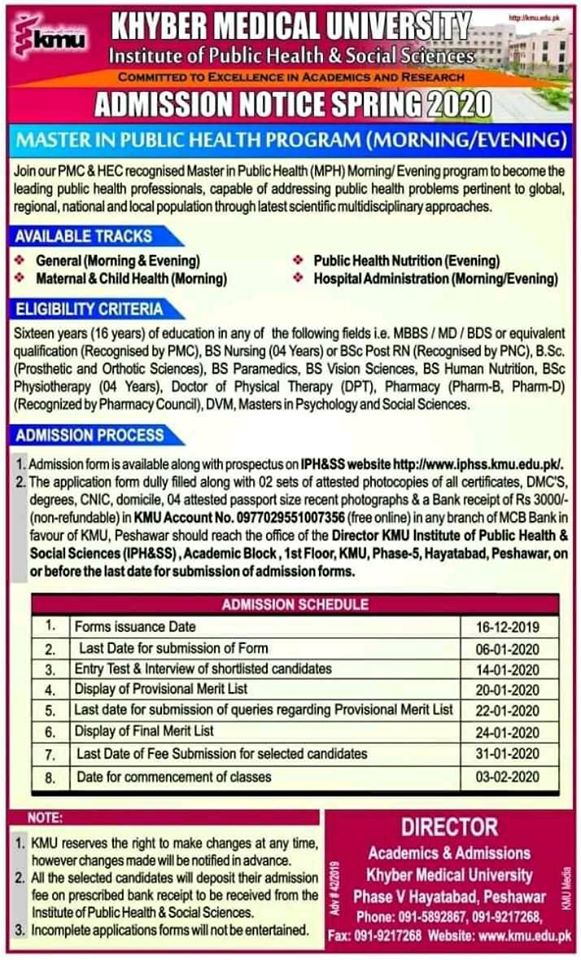 Khyber Medical University Post RN admissions