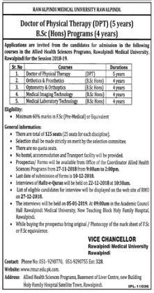 Rawalpindi Medical University, Rawalpindi Medical Imaging Technology admission