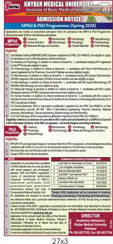 KMU-MPhil and PhD Admissions Open