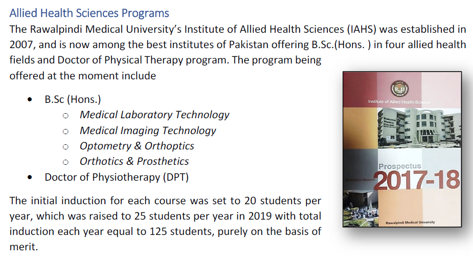 Rawalpindi Medical University, Rawalpindi optometry & orthoptics admission
