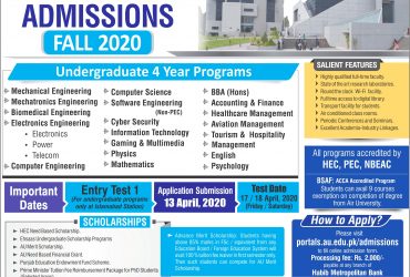 Air University-Islamabad Admissions Fall 2020  Undergraduate Programs