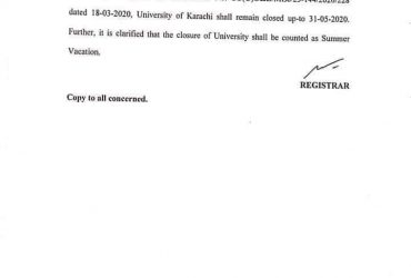 Karachi University Update- Closure of University will be counted as Summer Vacation.