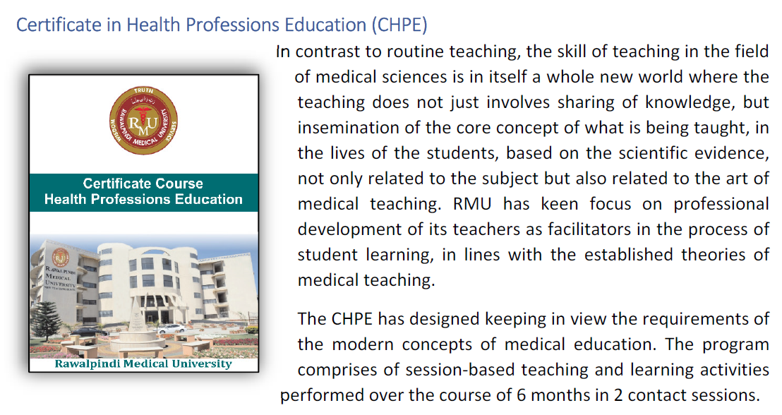 Rawalpindi Medical University Certificate of Health Professions Education (CHPE)