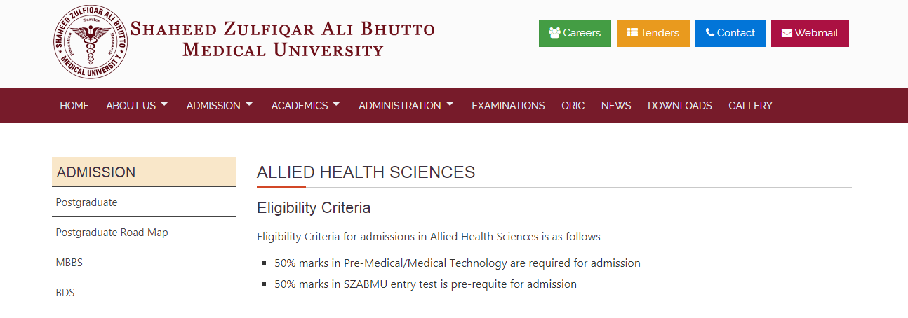 Shaheed Zulfiqar Ali Bhutto Medical University Islamabad ALLIED HEALTH SCIENCES