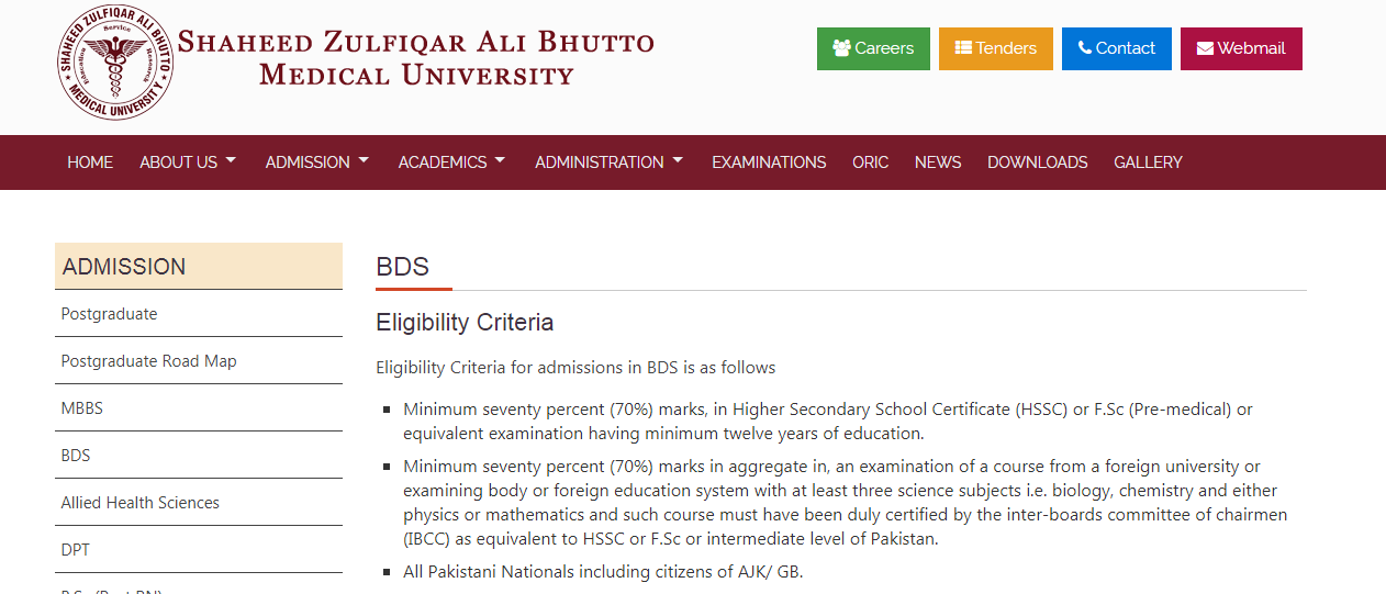 Shaheed Zulfiqar Ali Bhutto Medical University Islamabad BDS