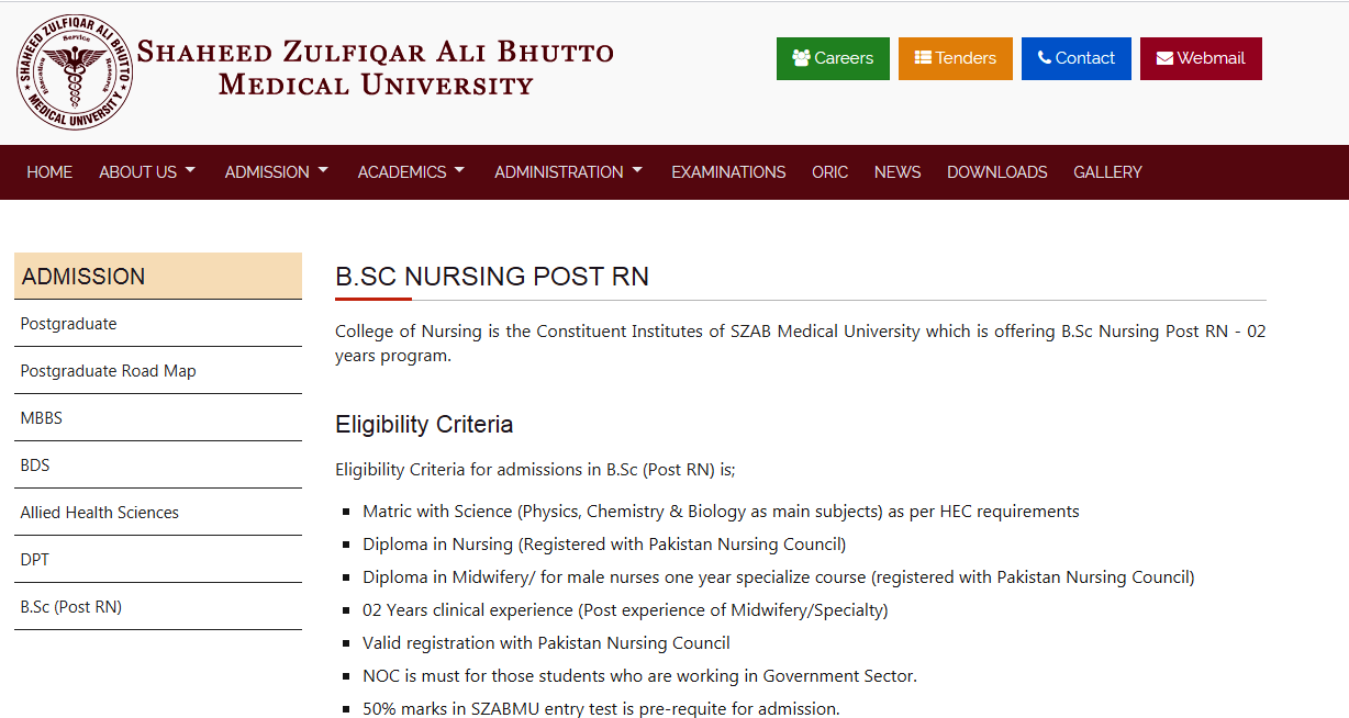 Shaheed Zulfiqar Ali Bhutto Medical University Islamabad B.SC NURSING POST RN