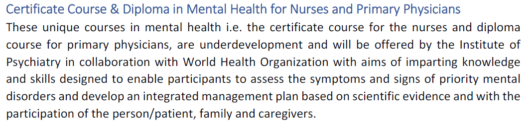 Rawalpindi Medical University Certificate Course & Diploma in Mental Health for Nurses