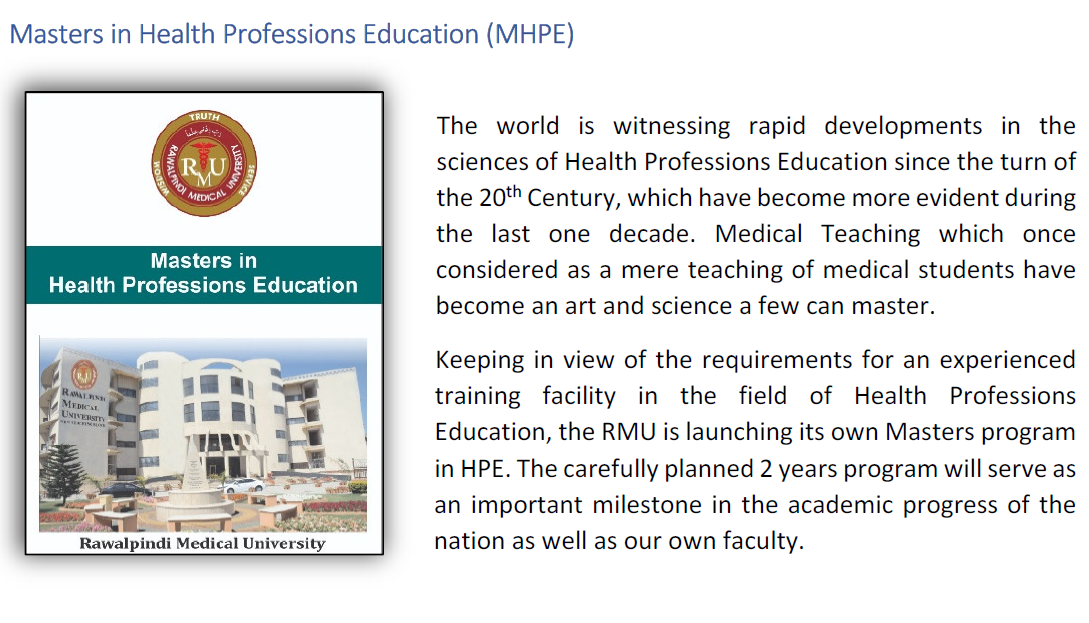 Rawalpindi Medical University Masters in Health Professions Education (MHPE)