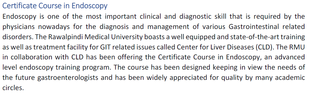Rawalpindi Medical University Certificate Course in Endoscopy