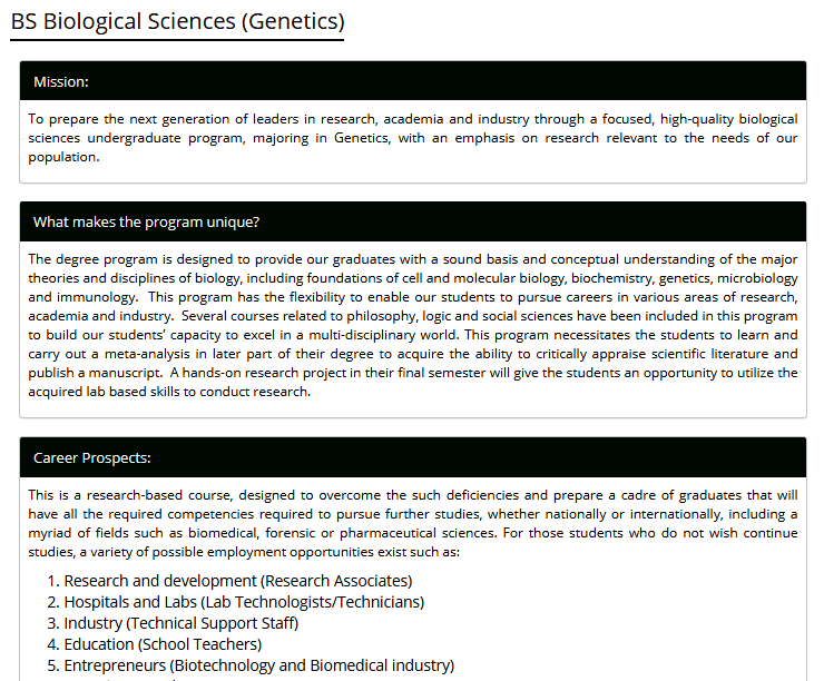 National University of Medical Sciences NUMS BS Biological Sciences (Genetics)