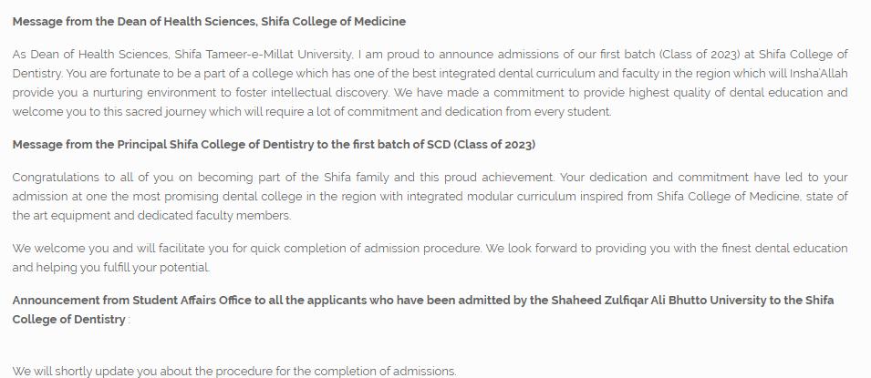 Shifa college of Dentistry,