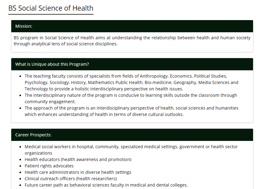 Private: National University of Medical Sciences NUMS BS Social Science of Health