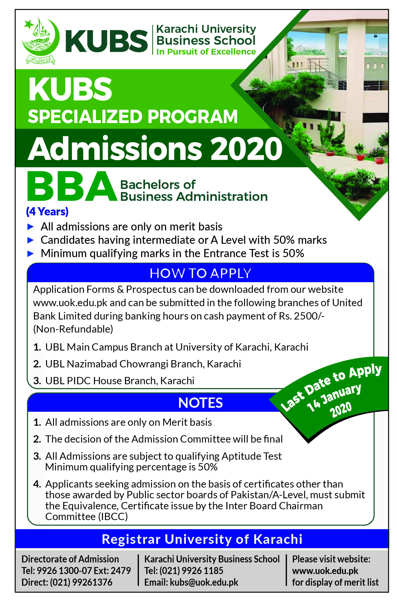 UOK-BBA 4 years program Admission 2020