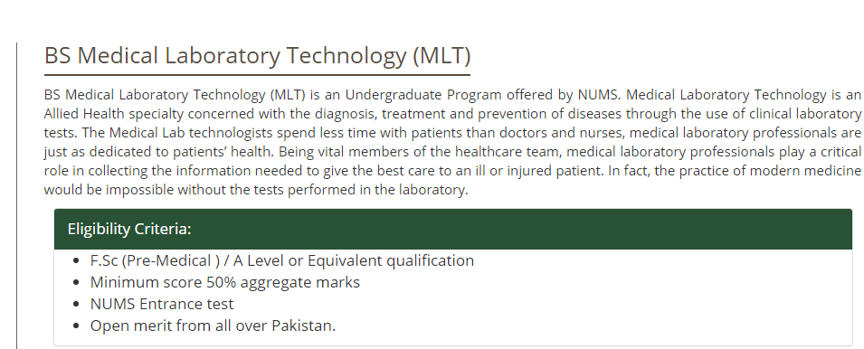 BS Medical Laboratory Technology (MLT)