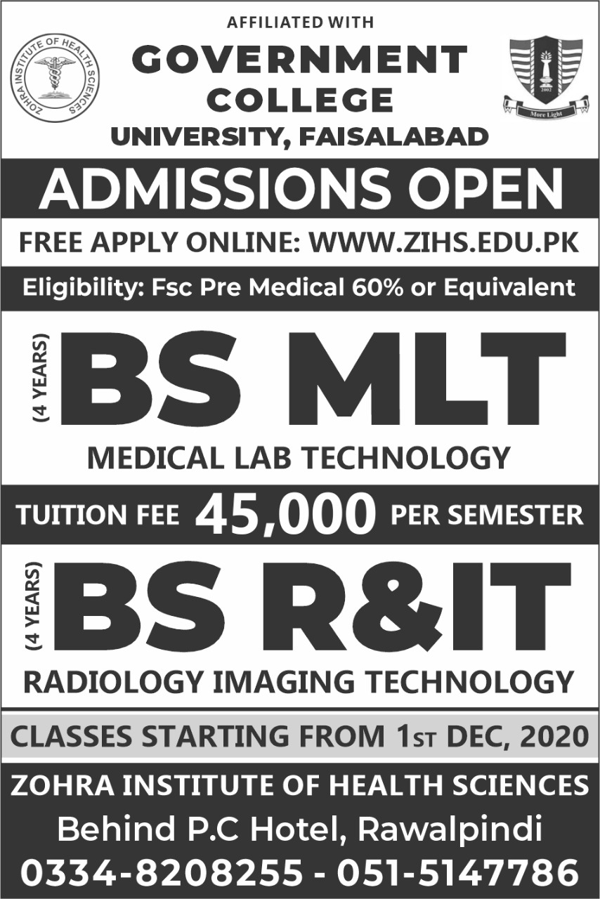 BS- Medical Lab Technology, BS- Radiology Imaging Technology